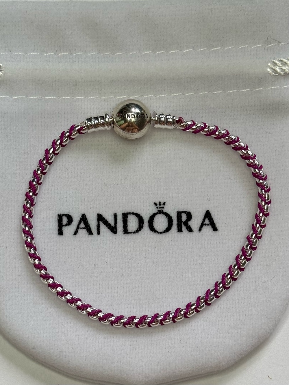 Pandora Purple Cord Box Chain Bracelet 6.8 inch (NEW WITHOUT BAG
Sterling silver